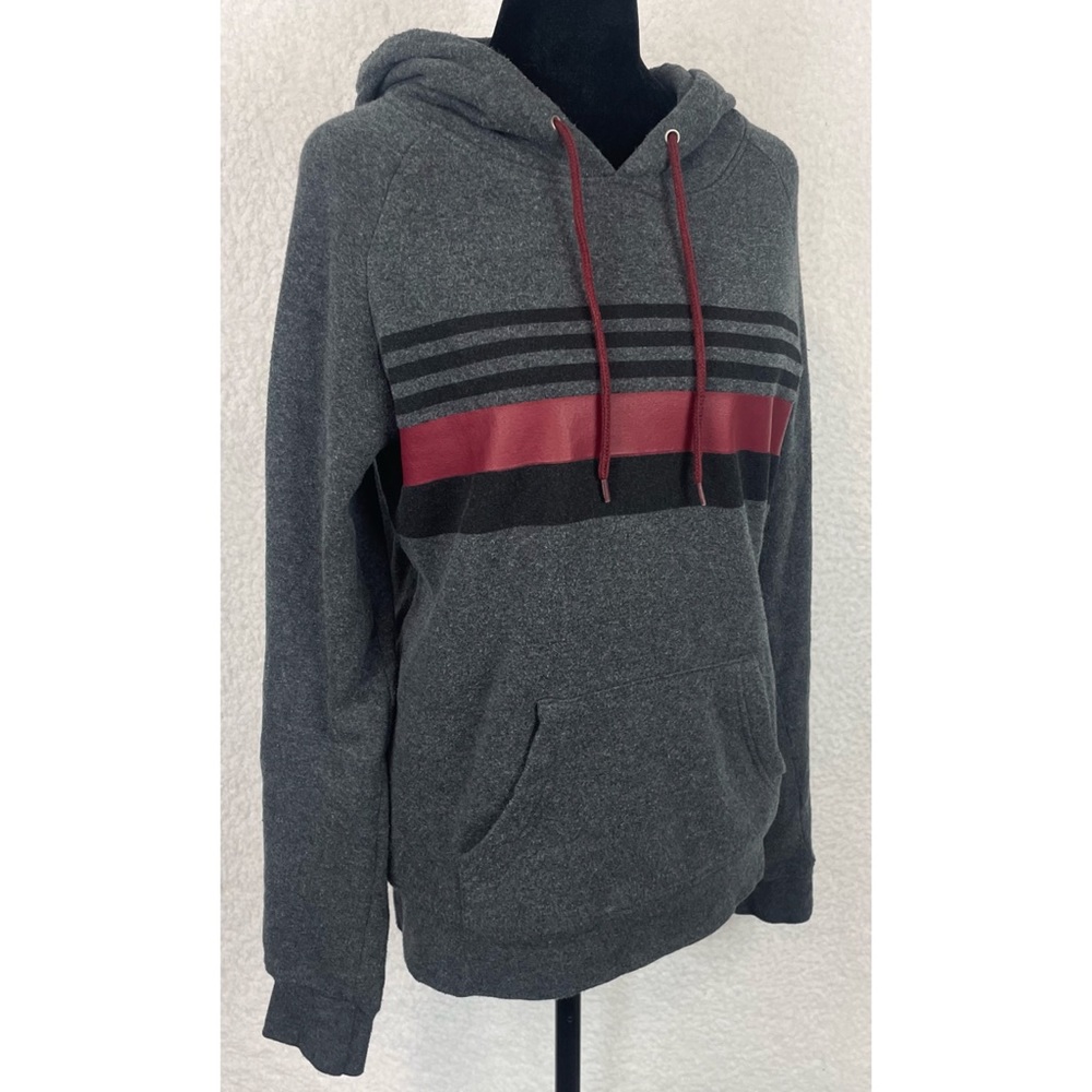 Grey/Black/Maroon Striped Pullover Hoodie, M - Picture 3 of 8